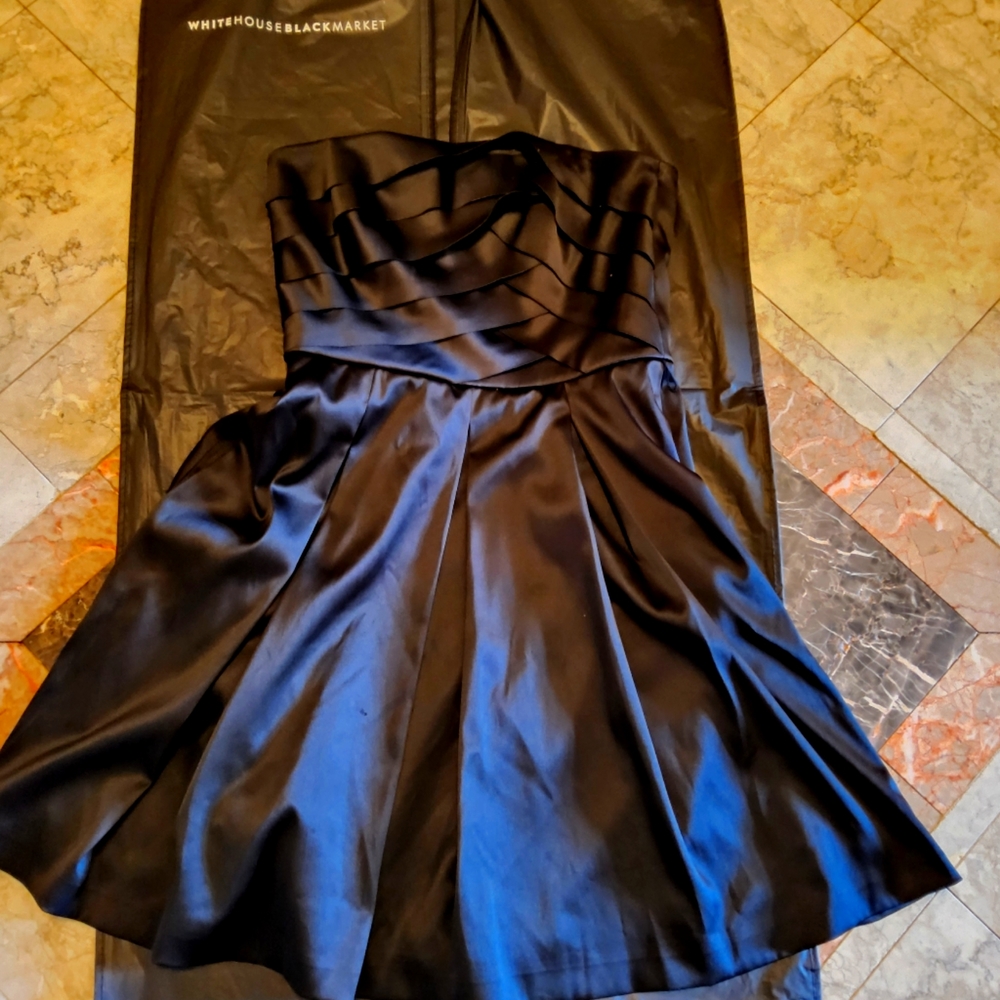 White House Black Market strapless faux silk dress